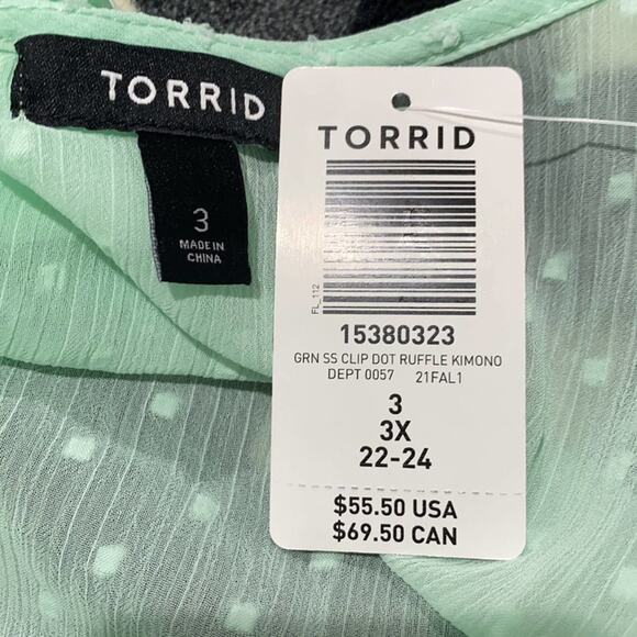 Torrid green CLIP DOT RUFFLE KIMONO - Picture 13 of 13